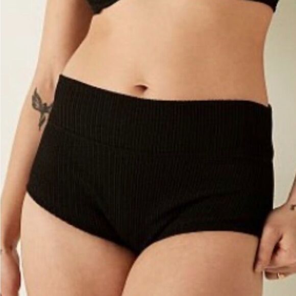 Victoria's Secret Pink Swim Rib Texture Shortie Bottom Black XL NEW - Picture 1 of 8